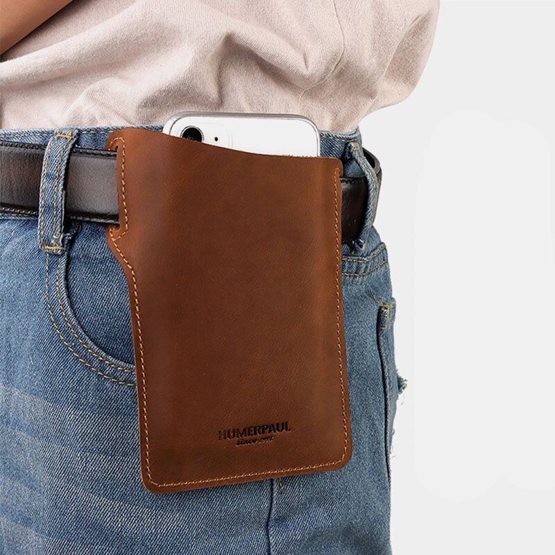 Heren Edc Echt Leer 6.5 Inch Telefoon Houder Sleeve Case Heuptasje: