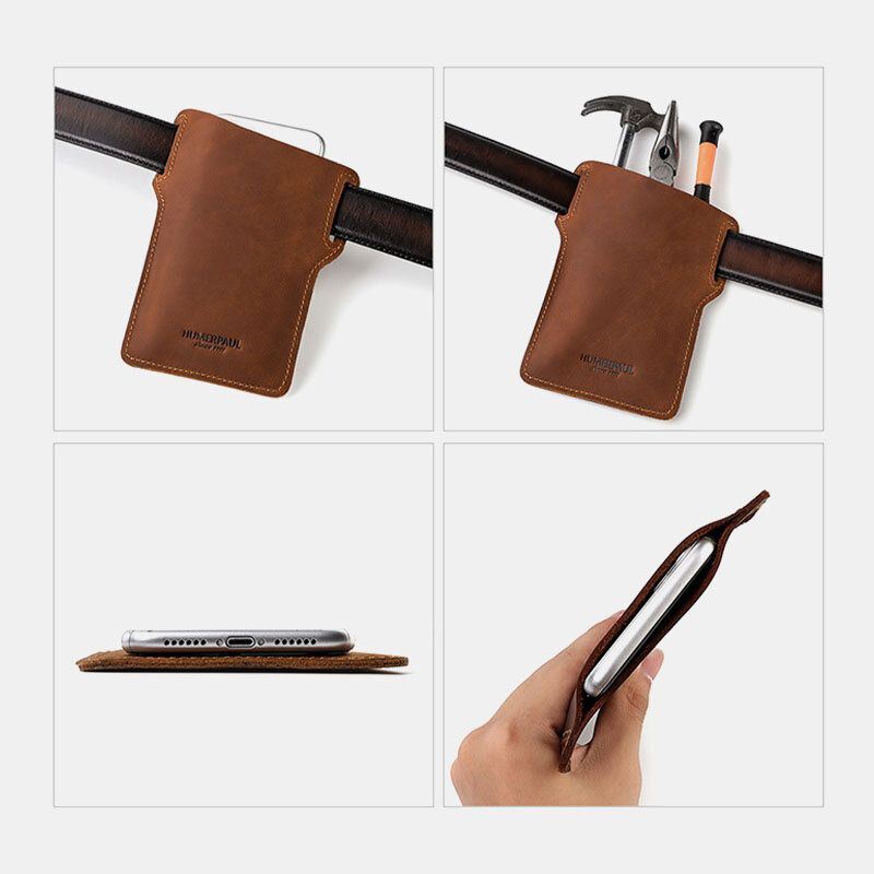 Heren Edc Echt Leer 6.5 Inch Telefoon Houder Sleeve Case Heuptasje: