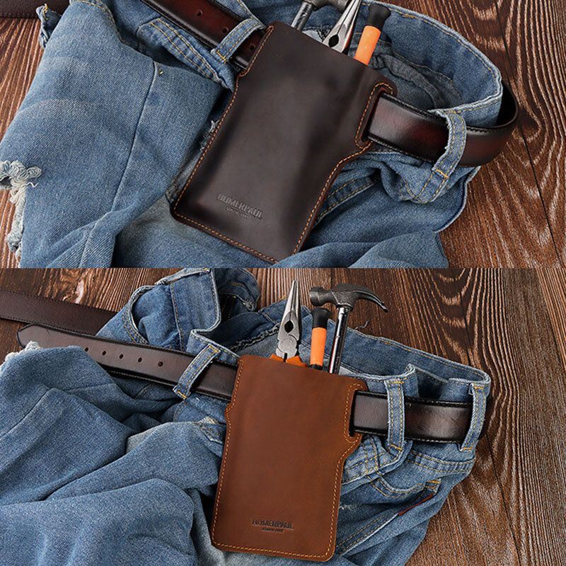 Heren Edc Echt Leer 6.5 Inch Telefoon Houder Sleeve Case Heuptasje: