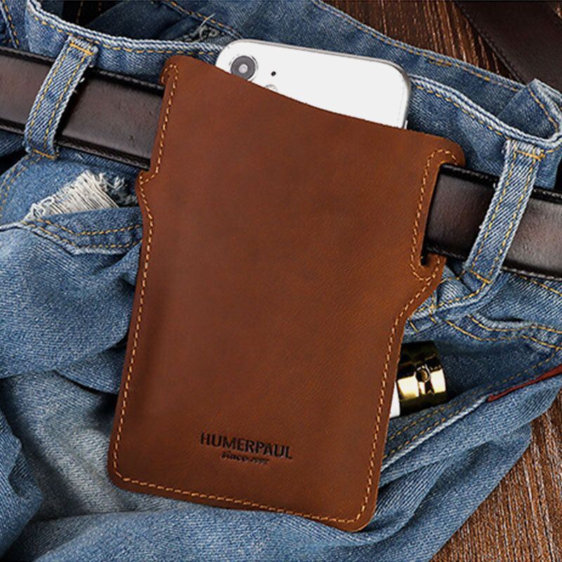 Heren Edc Echt Leer 6.5 Inch Telefoon Houder Sleeve Case Heuptasje: