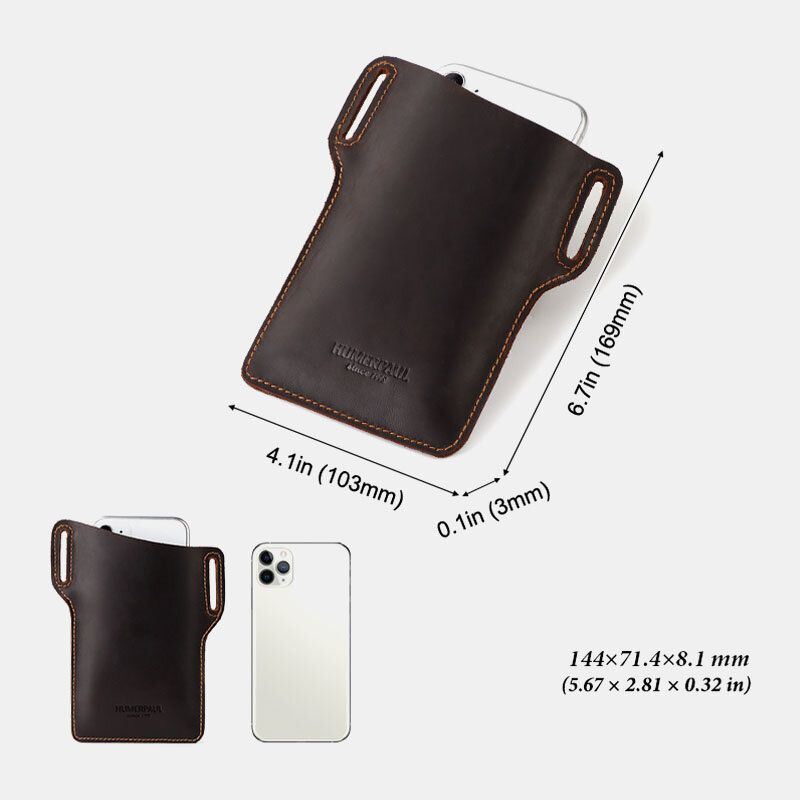 Heren Edc Echt Leer 6.5 Inch Telefoon Houder Sleeve Case Heuptasje: