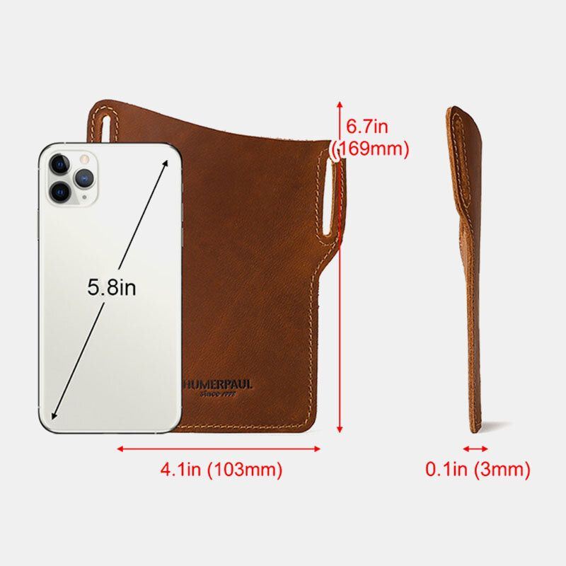 Heren Edc Echt Leer 6.5 Inch Telefoon Houder Sleeve Case Heuptasje: