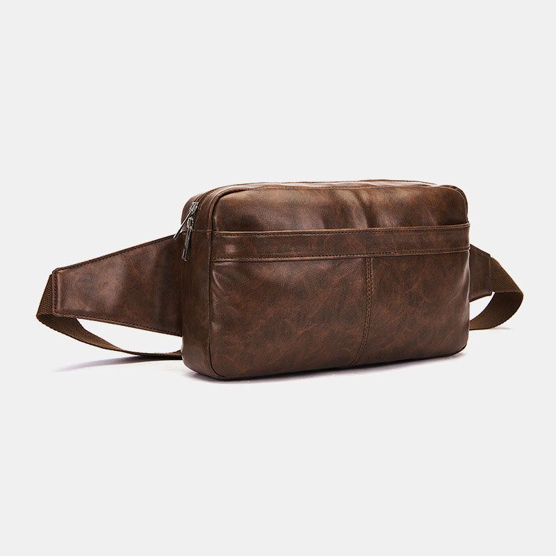 Heren Effen Kleur Multi-pocket Grote Capaciteit Heuptas Zacht Lederen Borsttas Crossbody Tas