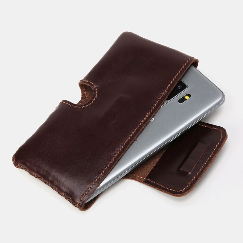 Heren Handgemaakte Lederen Riem Dragen 6.3 Inch Telefoon Tas Effen Kleur Dagelijkse Casual Heuptas Heuptas: