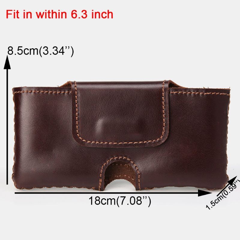 Heren Handgemaakte Lederen Riem Dragen 6.3 Inch Telefoon Tas Effen Kleur Dagelijkse Casual Heuptas Heuptas: