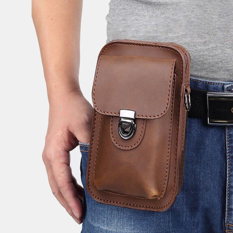 Heren Kunstleer Mini Casual Multi-carry Taille Opknoping 6.3 Inch Telefoon Tas Schouder Crossbody Tas Met Riemlus