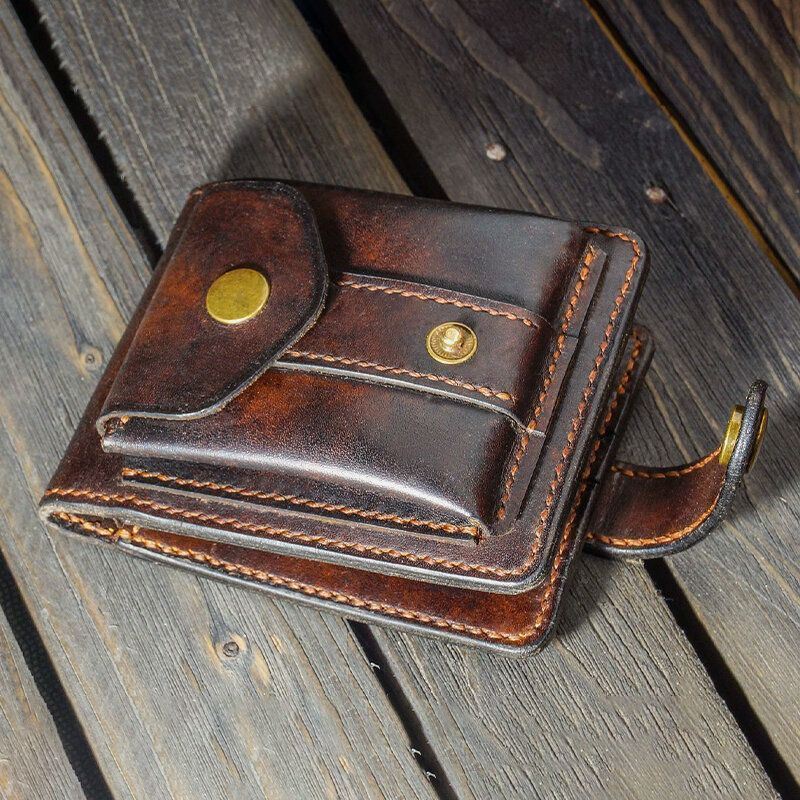 Heren Lederen Bifold Multi-kaartsleuf Kaarthouder Vintage Edc Coin Bag Riem Schede Portemonnee Heuptas: