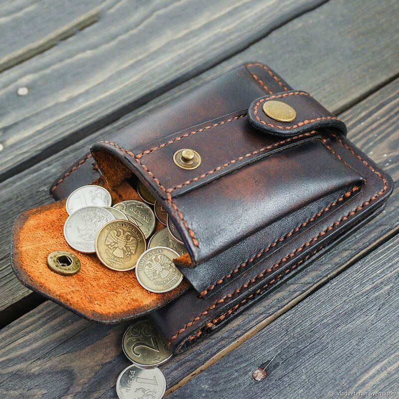 Heren Lederen Bifold Multi-kaartsleuf Kaarthouder Vintage Edc Coin Bag Riem Schede Portemonnee Heuptas: