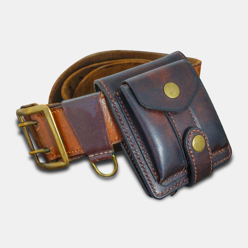 Heren Lederen Bifold Multi-kaartsleuf Kaarthouder Vintage Edc Coin Bag Riem Schede Portemonnee Heuptas: