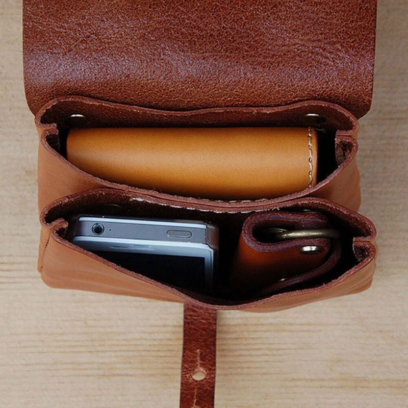 Heren Lederen Edc Multifunctionele Aansteker Case 6.5 Inch Telefoon Tas Heuptas Riem Schede: