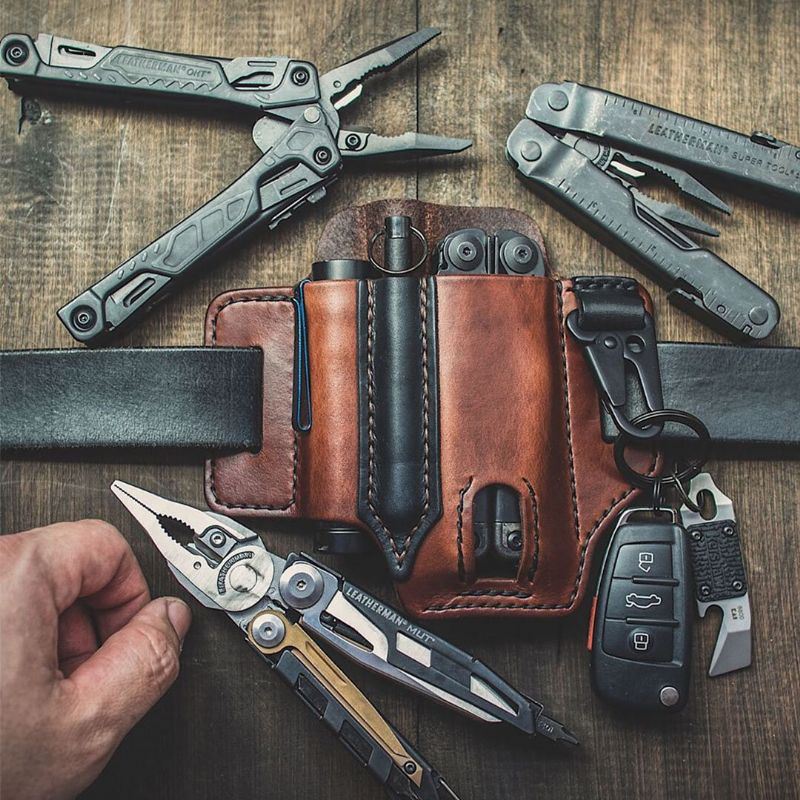 Heren Lederen Edc Riemlus Taille Multitool Schede Heuptas Heuptas