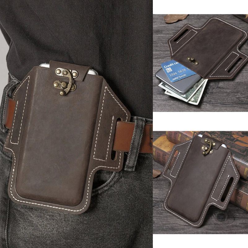 Heren Lederen Edc Tas Heuptas 6.3 Inch Telefoontas Met Riemlussen