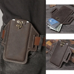 Heren Lederen Edc Tas Heuptas 6.3 Inch Telefoontas Met Riemlussen