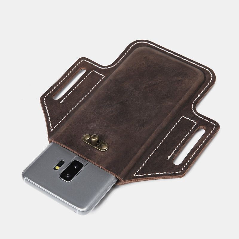 Heren Lederen Edc Tas Heuptas 6.3 Inch Telefoontas Met Riemlussen