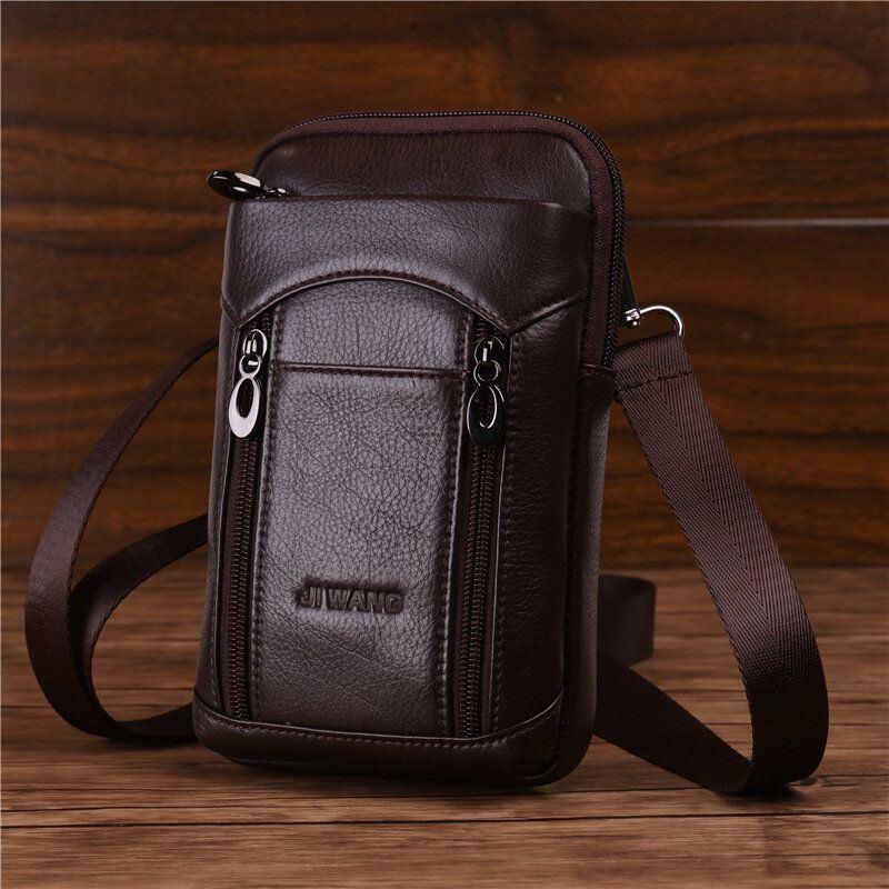 Heren Lederen Koeienhuid 6-7 Inch Telefoon Tas Multi-carry Crossbody Tas Heuptas Met Riemlus