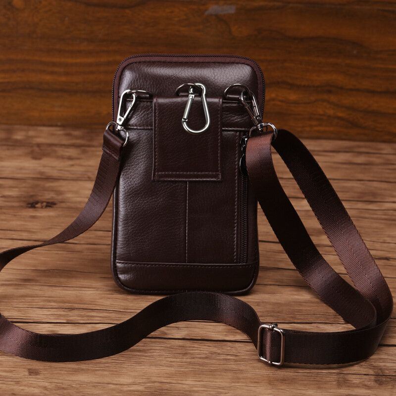 Heren Lederen Koeienhuid 6-7 Inch Telefoon Tas Multi-carry Crossbody Tas Heuptas Met Riemlus