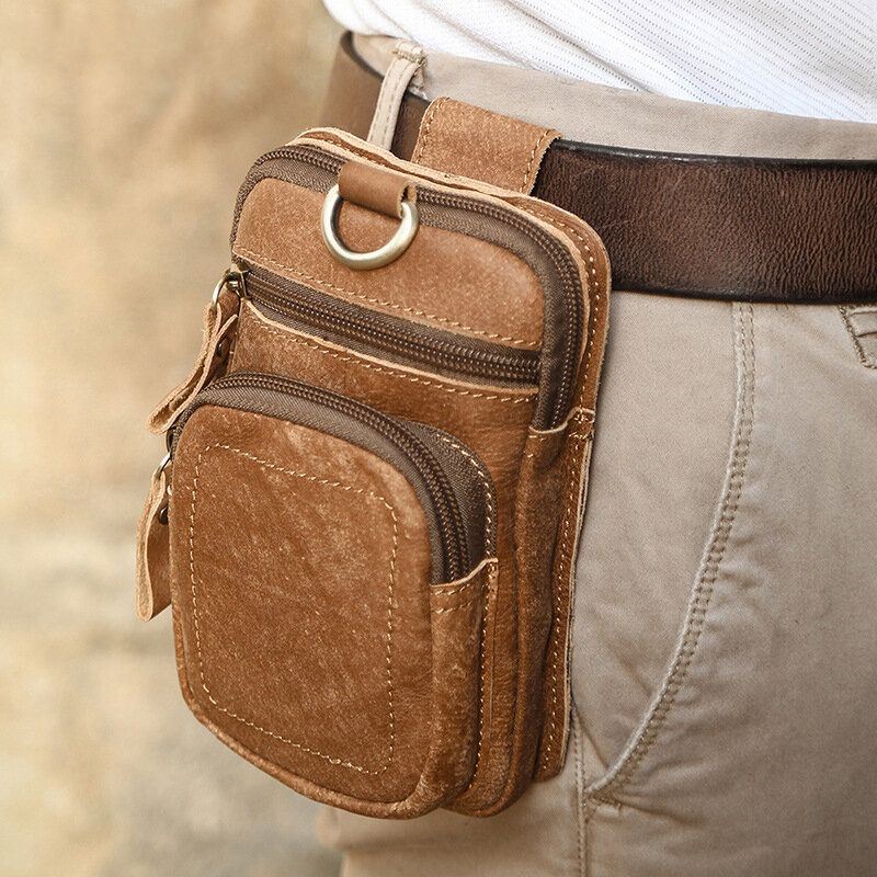 Heren Lederen Multi-pocket Belt Bag Retro 6.5 Inch Telefoon Tas Heuptas Met Haak