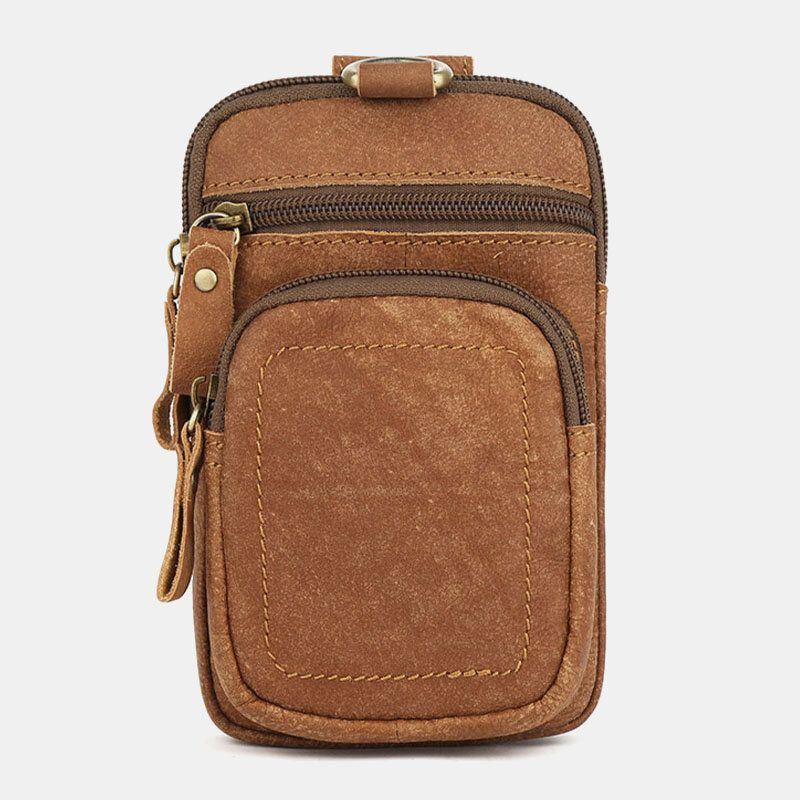 Heren Lederen Multi-pocket Belt Bag Retro 6.5 Inch Telefoon Tas Heuptas Met Haak