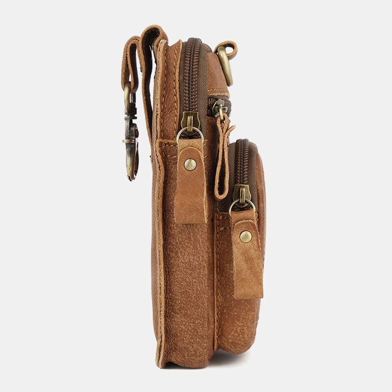 Heren Lederen Multi-pocket Belt Bag Retro 6.5 Inch Telefoon Tas Heuptas Met Haak