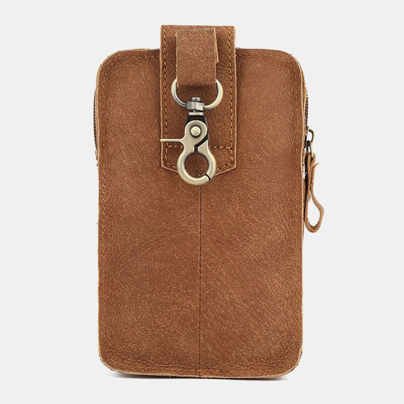 Heren Lederen Multi-pocket Belt Bag Retro 6.5 Inch Telefoon Tas Heuptas Met Haak