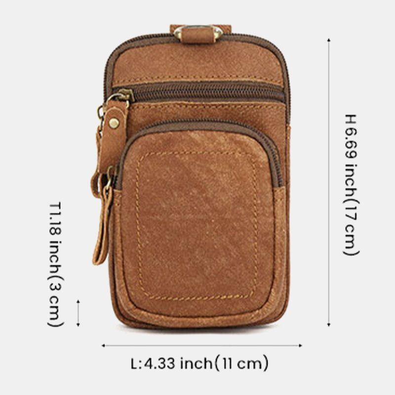 Heren Lederen Multi-pocket Belt Bag Retro 6.5 Inch Telefoon Tas Heuptas Met Haak