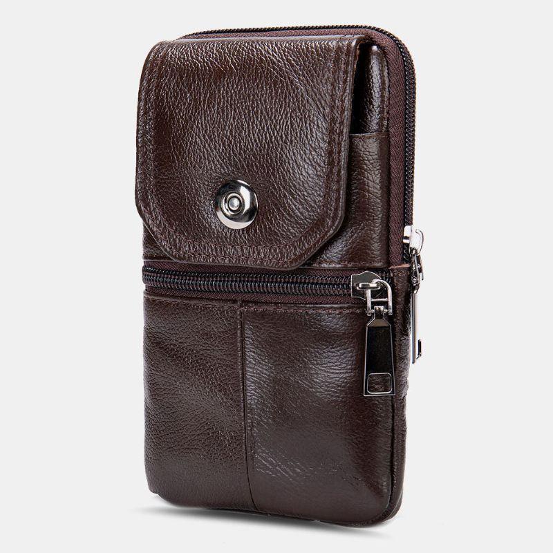 Heren Lederen Multifunctionele Vintage 6.3 Inch Telefoon Tas Kaart Case Koeienhuid Heuptas