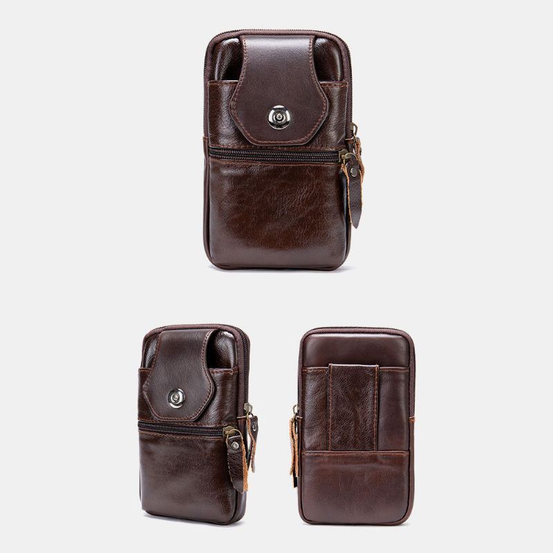 Heren Lederen Multifunctionele Vintage 6.3 Inch Telefoon Tas Kaart Case Koeienhuid Heuptas