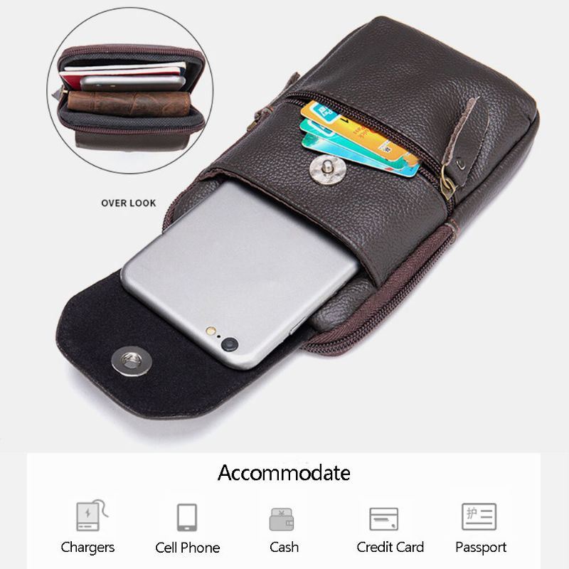 Heren Lederen Multifunctionele Vintage 6.3 Inch Telefoon Tas Kaart Case Koeienhuid Heuptas