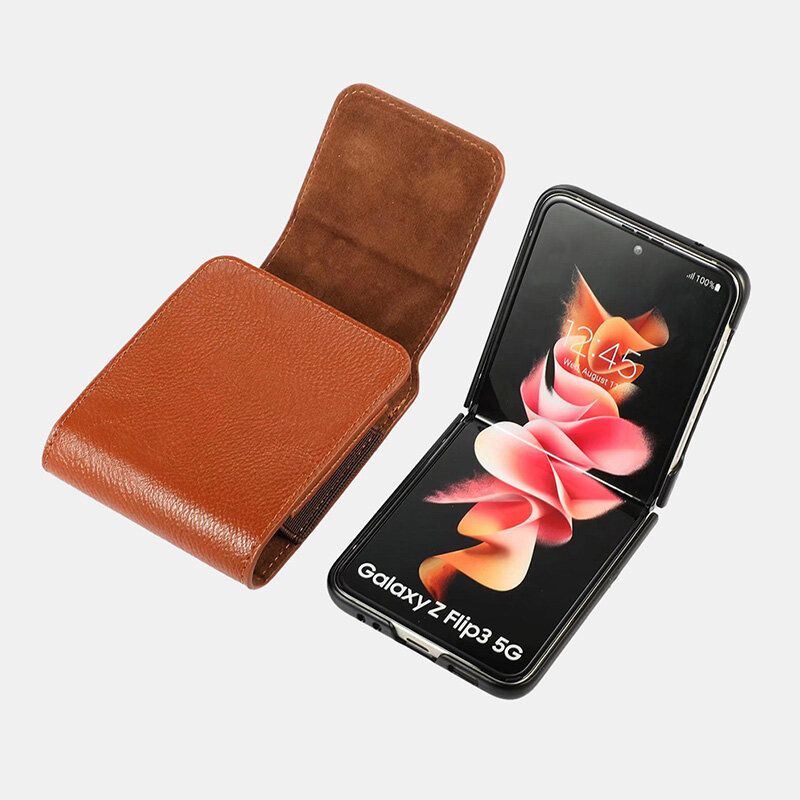 Heren Vintage Faux Leather Effen Kleur Fold Phone Heuptasje Telefoon Tas