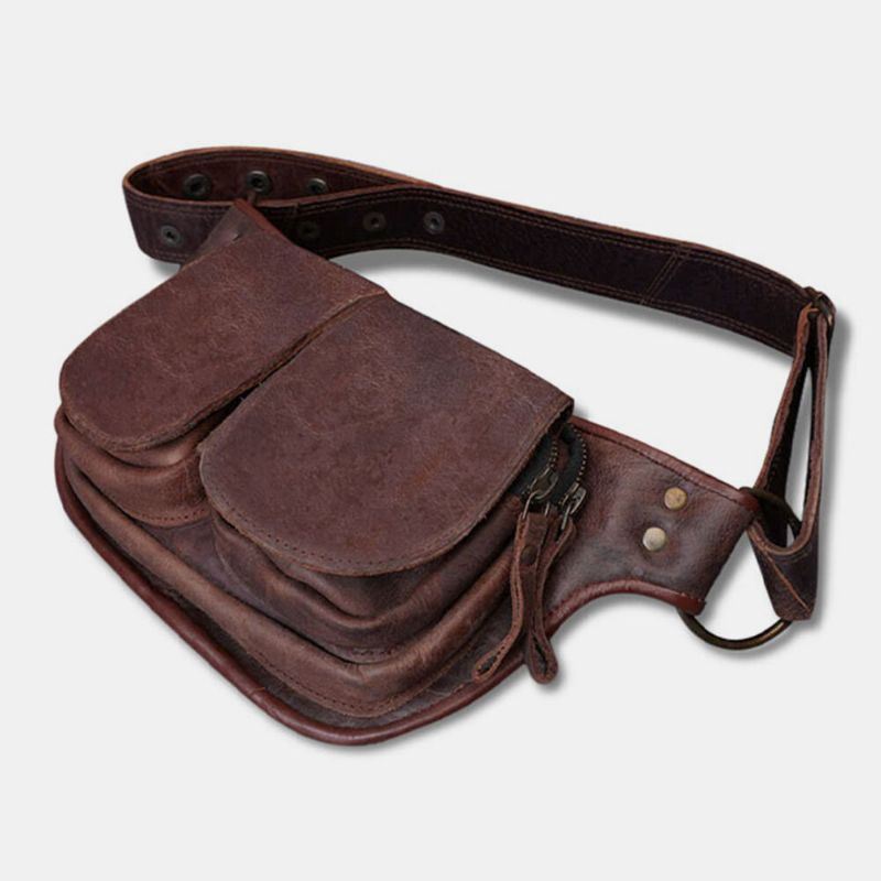 Heren Vintage Faux Leather Multifunctioneel Festival Pocket Belt Heuptasje