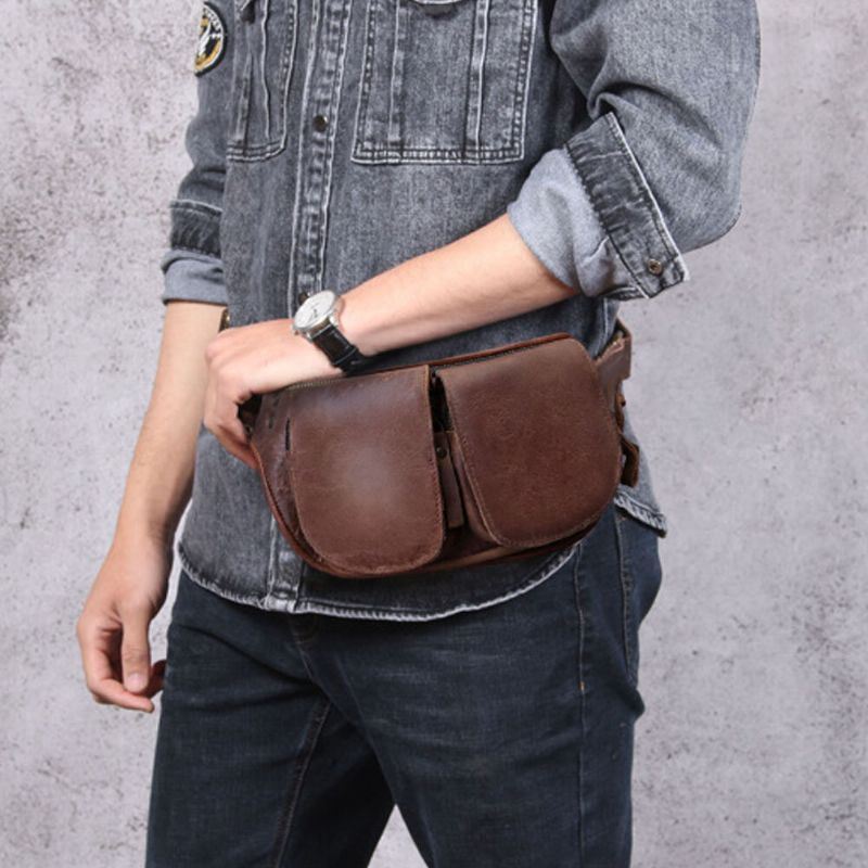 Heren Vintage Faux Leather Multifunctioneel Festival Pocket Belt Heuptasje