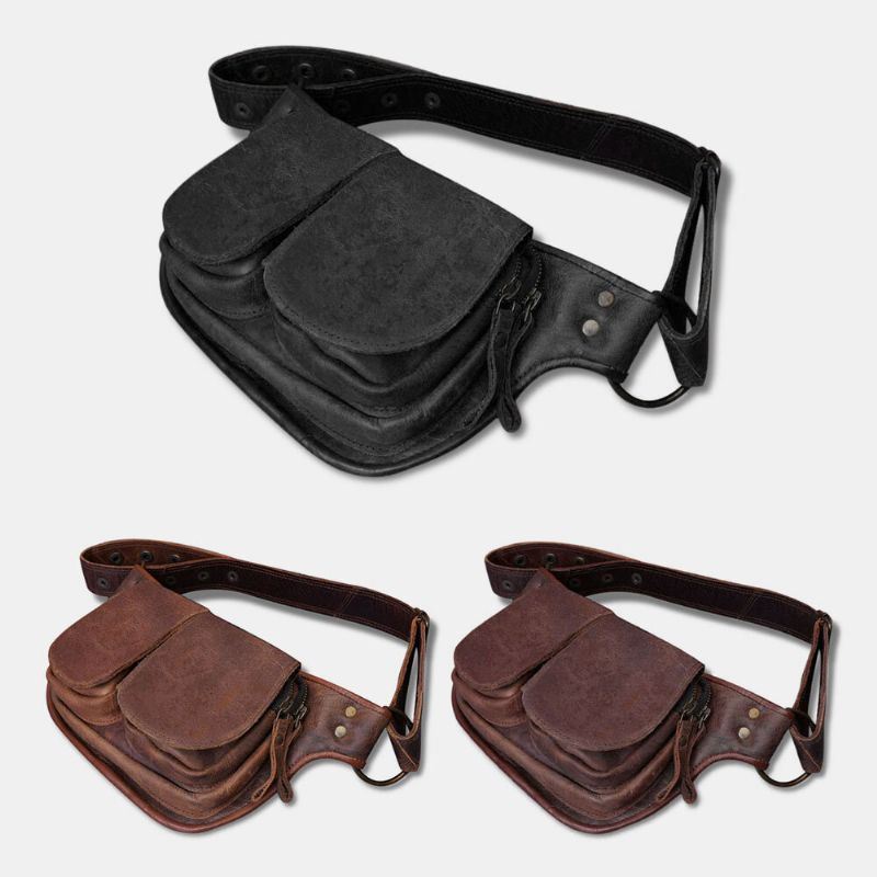 Heren Vintage Faux Leather Multifunctioneel Festival Pocket Belt Heuptasje