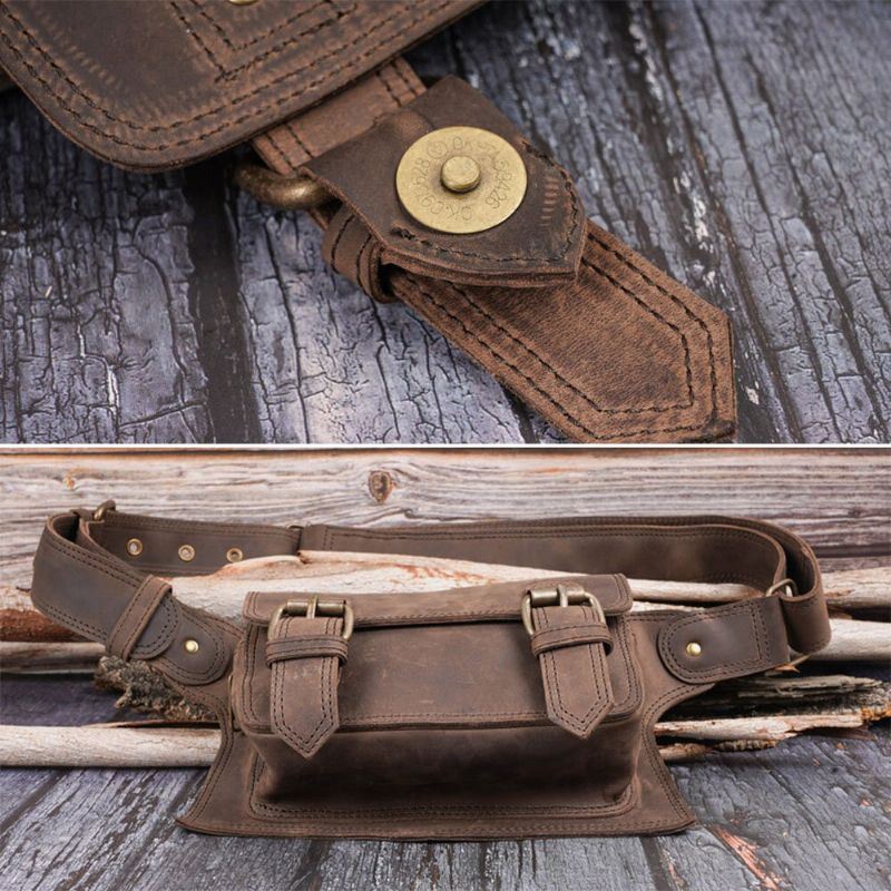 Heren Vintage Faux Leather Multifunctionele Effen Kleur Utility Belt Taille Pack