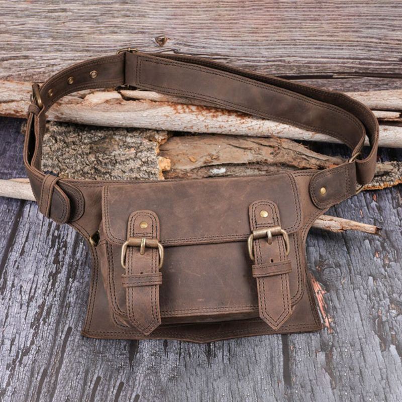 Heren Vintage Faux Leather Multifunctionele Effen Kleur Utility Belt Taille Pack