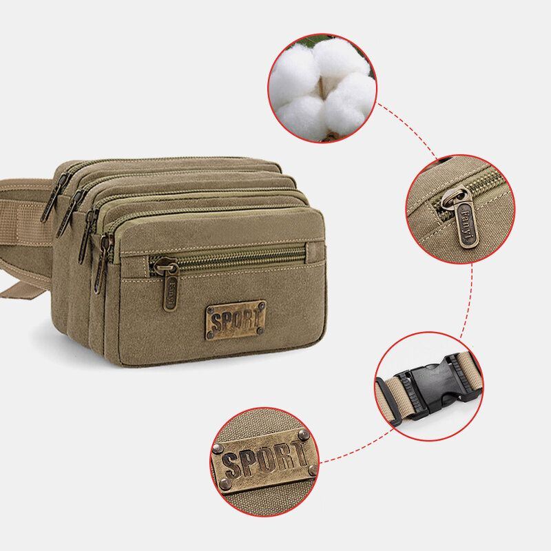 Heren Waterdichte Multi-pocket Heuptas Canvas Grote Capaciteit Multifunctionele Telefoon Tas Borst Tas Crossbody Tas Schoudertas