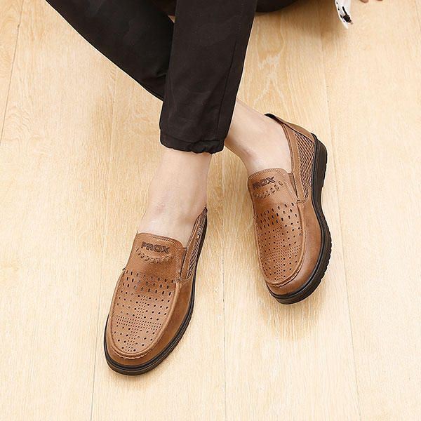 Comfortabele Heren Lederen Ademende Hollow Outs Slip On Oxfords