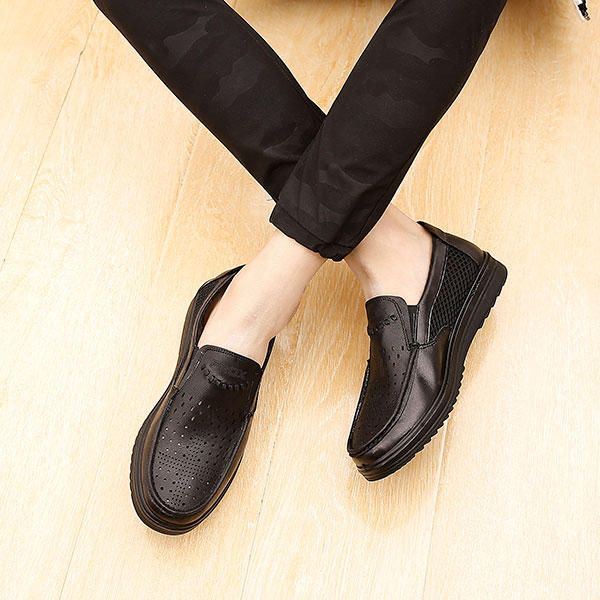 Comfortabele Heren Lederen Ademende Hollow Outs Slip On Oxfords