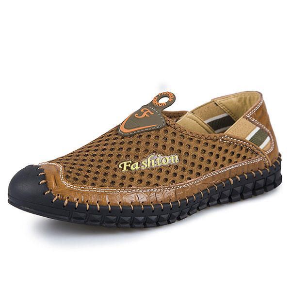 Heren Ademende Casual Mesh Outdoor Echt Lederen Platte Schoenen