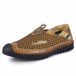 Heren Ademende Casual Mesh Outdoor Echt Lederen Platte Schoenen