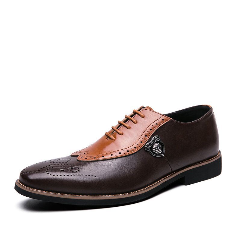 Heren Brogue Craved Spicing Dress Schoenen Met Puntige Neus