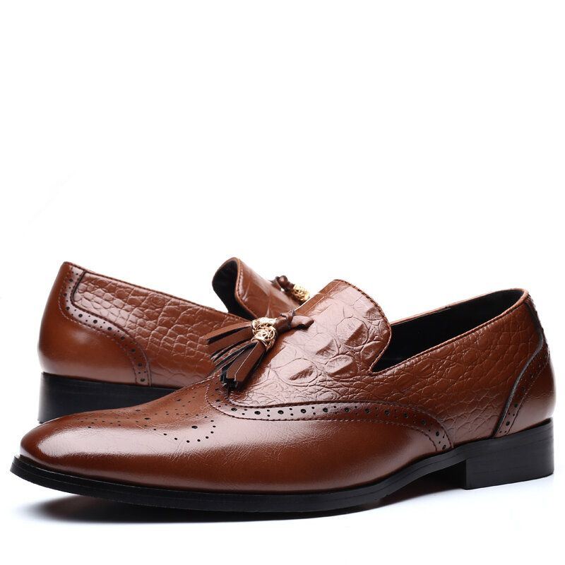 Heren Brogue Kwastje Decor Jurk Loafers Slip Op Zakelijke Casual Formele Schoenen