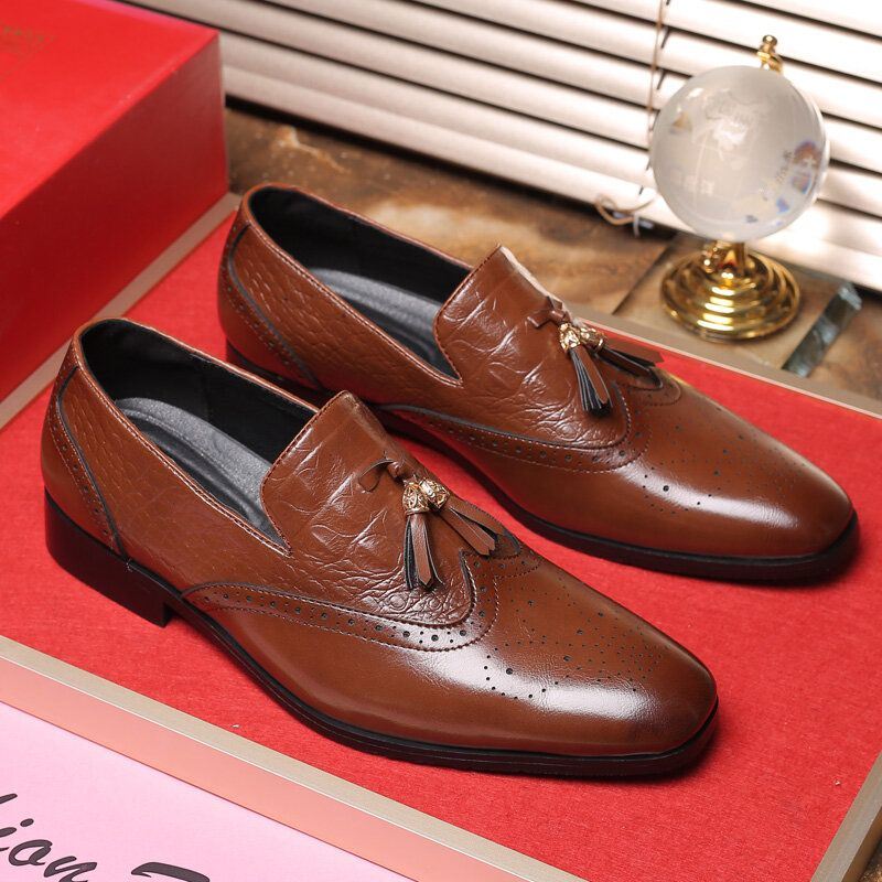 Heren Brogue Kwastje Decor Jurk Loafers Slip Op Zakelijke Casual Formele Schoenen