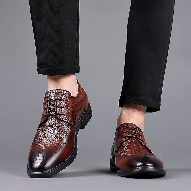 Heren Brogue Reliëf Lace Up Zakelijke Jurk Oxfords Schoenen