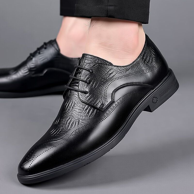 Heren Brogue Reliëf Lace Up Zakelijke Jurk Oxfords Schoenen