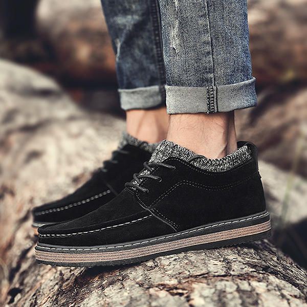 Heren Brogue Stijl Gebreide Suède Zachte Zool Warme Oxfords Schoenen