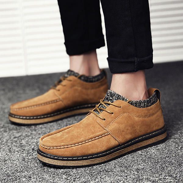 Heren Brogue Stijl Gebreide Suède Zachte Zool Warme Oxfords Schoenen