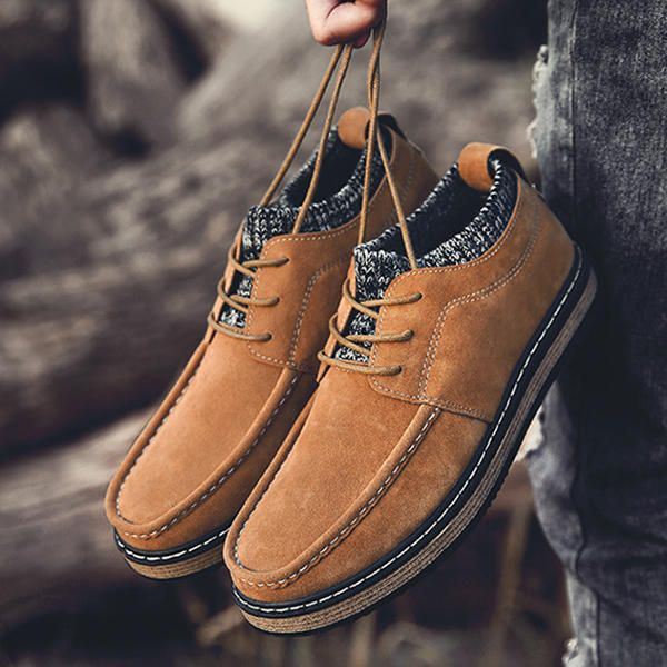 Heren Brogue Stijl Gebreide Suède Zachte Zool Warme Oxfords Schoenen