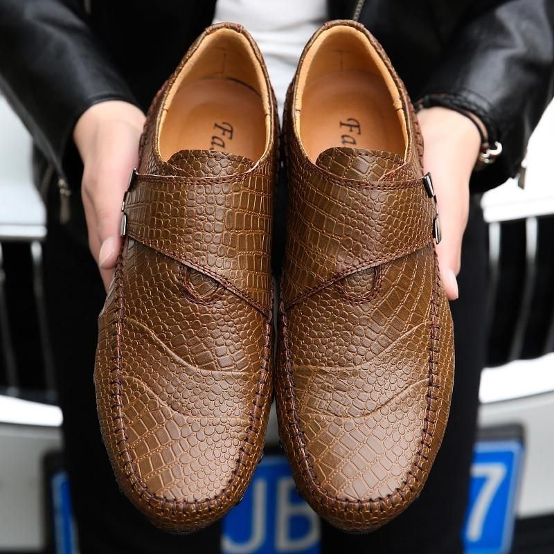 Heren Casual Gesp Alligator Patroon Lederen Oxfords