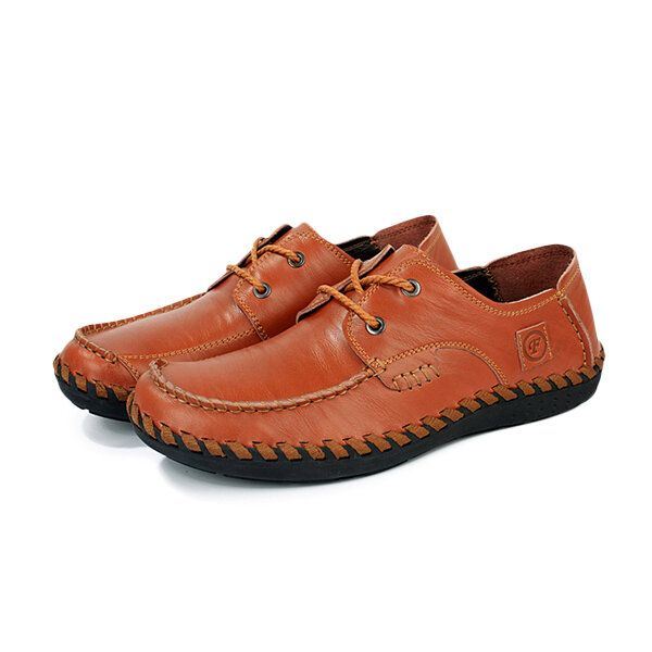 Heren Casual Leren Outdoor Comfortabele Platte Veters Oxfords Schoenen Met Ronde Neus