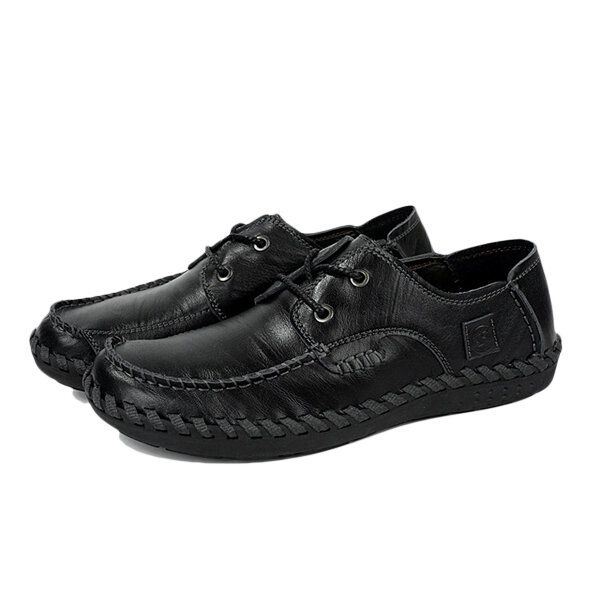 Heren Casual Leren Outdoor Comfortabele Platte Veters Oxfords Schoenen Met Ronde Neus